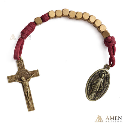 【DEAL TODAY】Burgundy Clip-On Pocket Decade Rosary with Crucifix and Our Lady Medal