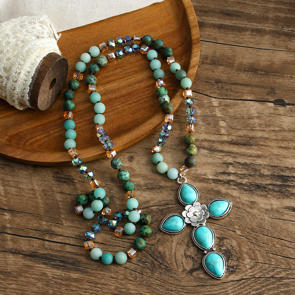 Turquoise Accent Cross Necklace