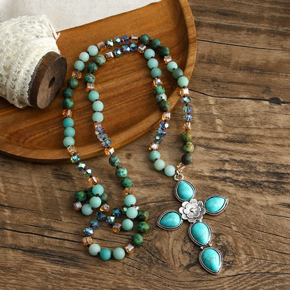 Turquoise Accent Cross Necklace