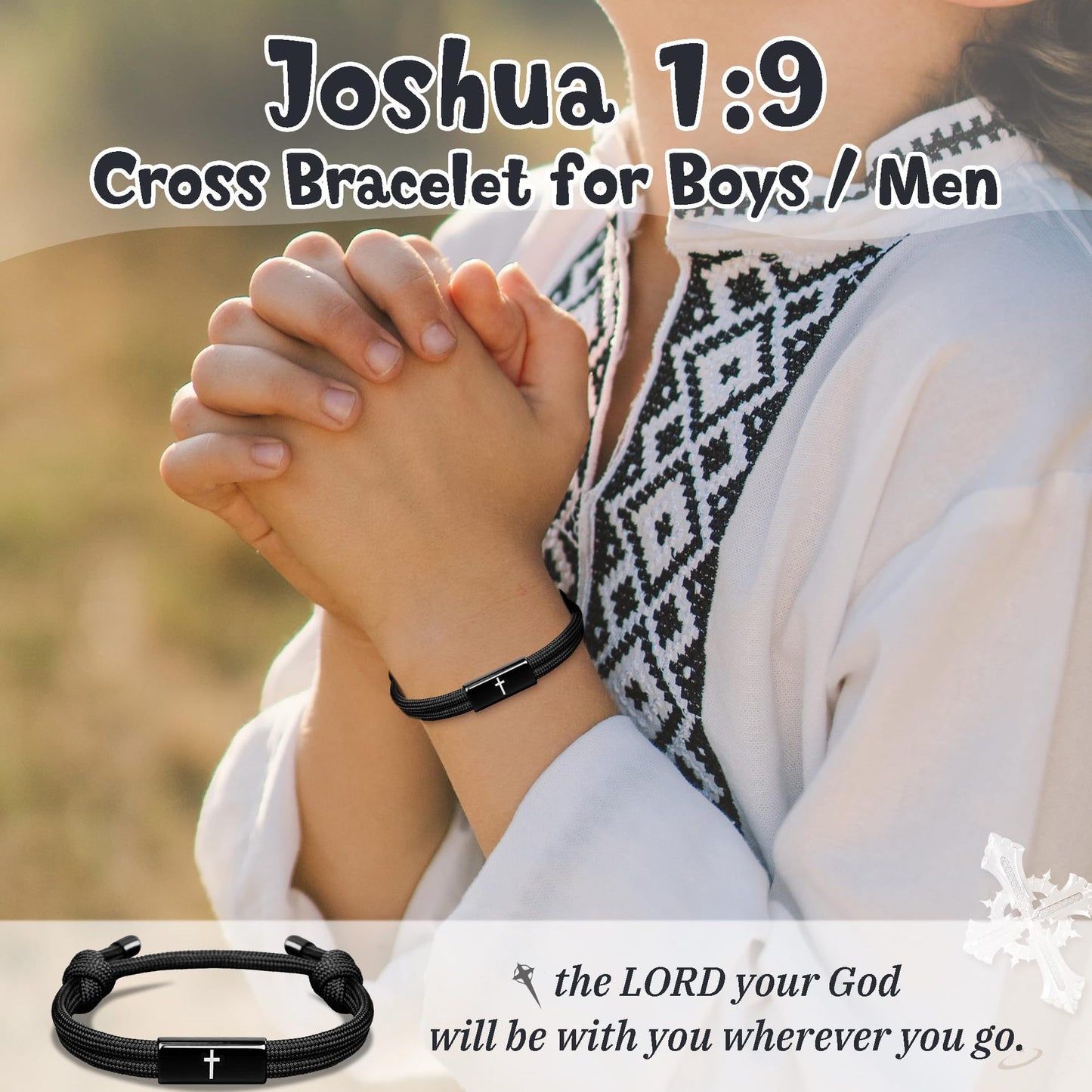 Joshua 1:9 Be Strong and Courageous Paracord Cross Bracelet