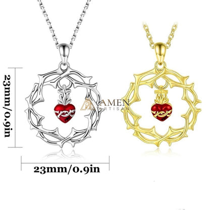 Crown of Thorns Sacred Heart Pendant Necklace Amen Artisan