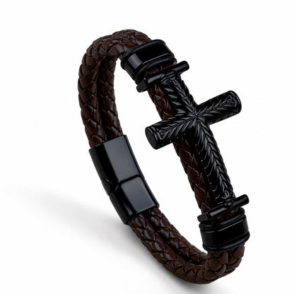 【DEAL TODAY】Leather Cross Bracelet with Magnetic Clasp