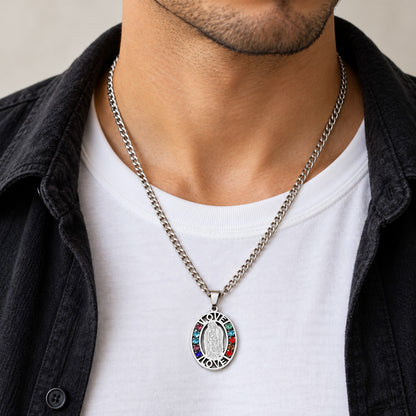 【DEAL TODAY】St. Benedict Medal Necklace — 316 Stainless Steel with Multicolor Stone Accents