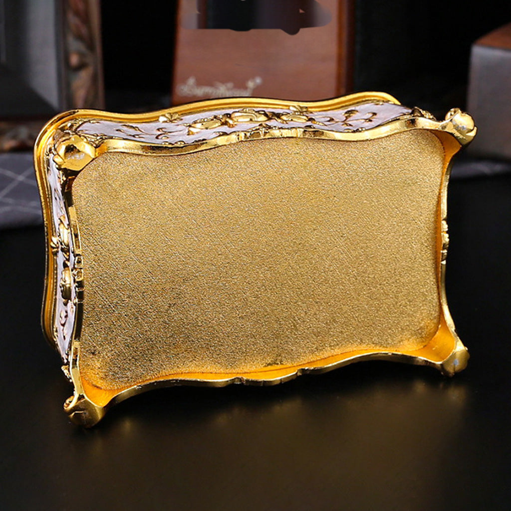 Vintage Rose Metal Rosary Keepsake Box with Gold-Tone Details
