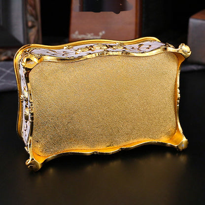Vintage Rose Metal Rosary Keepsake Box with Gold-Tone Details