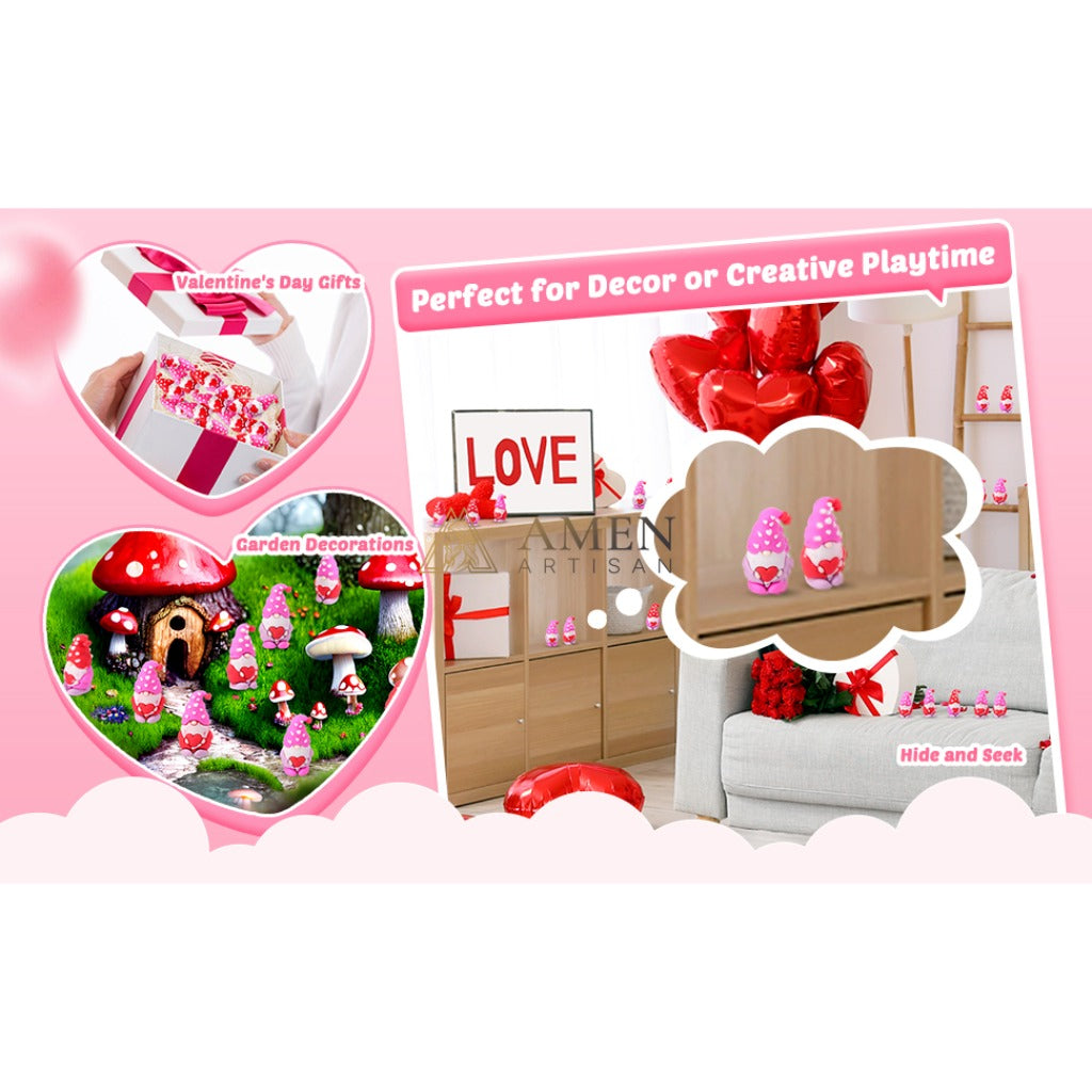 Valentine's Day Mini Gnome Heart Ornaments Amen Artisan