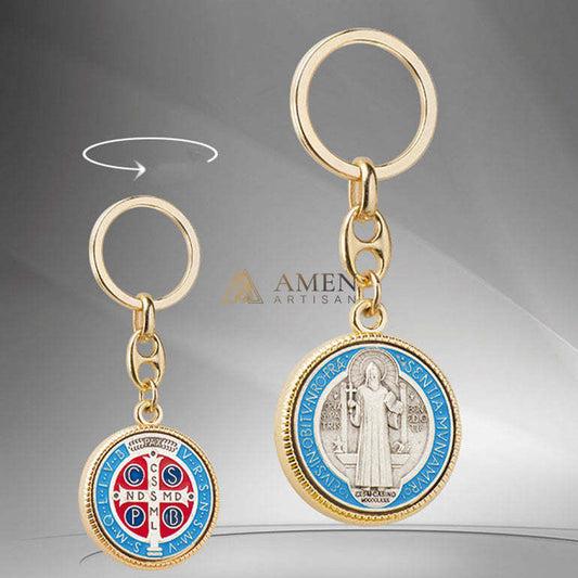 Llavero con medalla de San Benito artesanal Amén