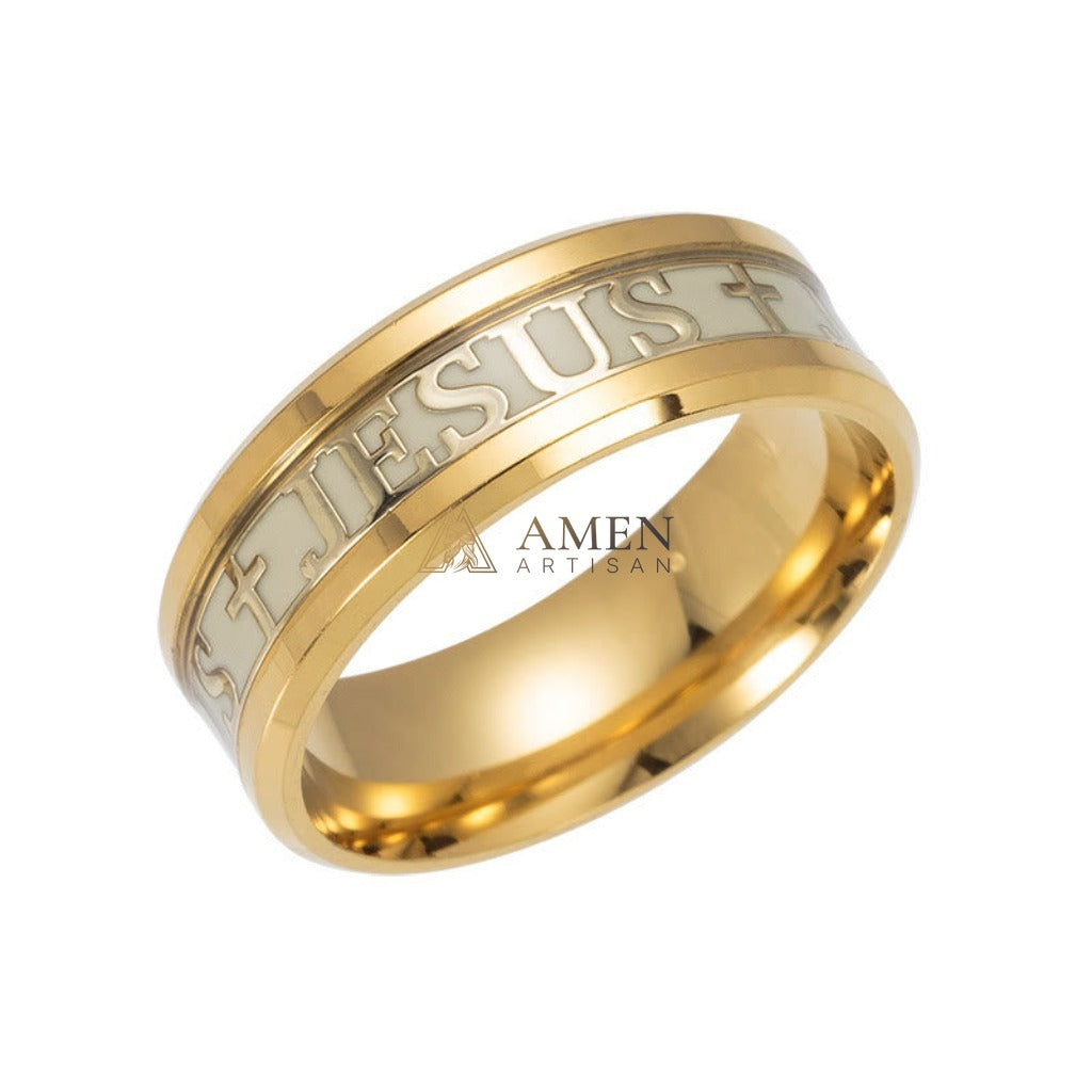 Jesus Cross Titanium Steel Luminous Ring Amen Artisan