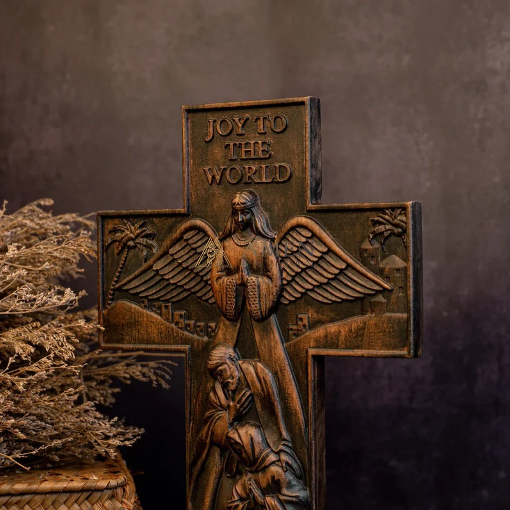 The Birth of Jesus and The Cross Wood Carving