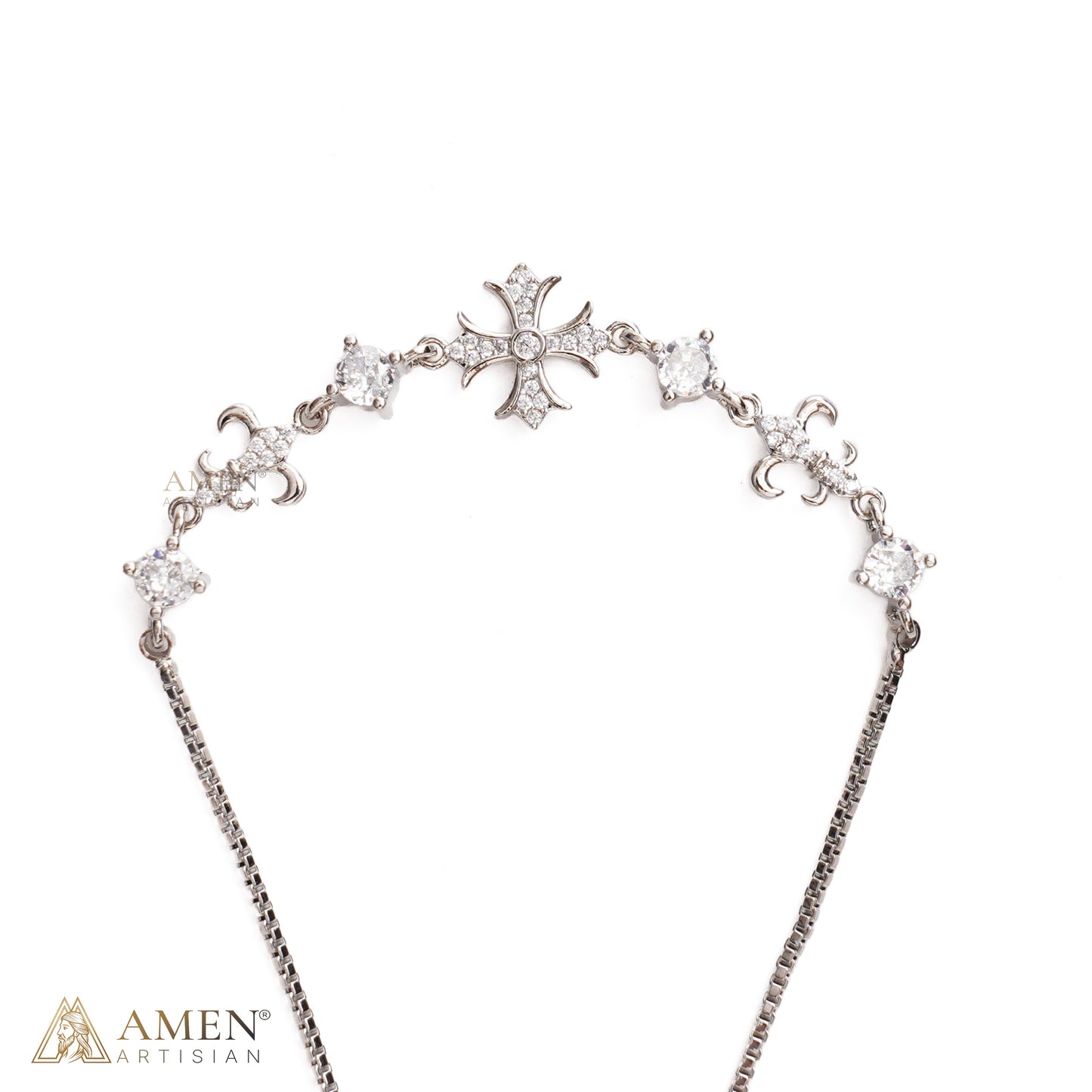Adjustable Ornate Cross Bolo Bracelet with Sparkling Accents