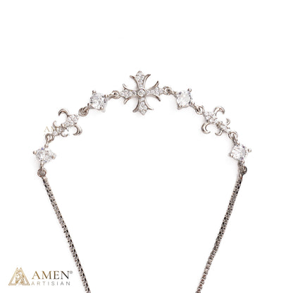 Adjustable Ornate Cross Bolo Bracelet with Sparkling Accents