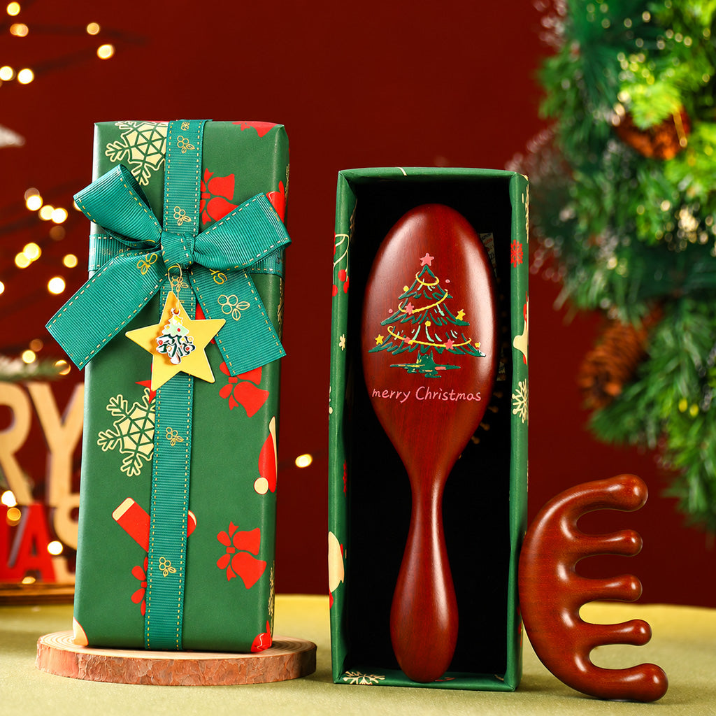 Christmas Wooden Paddle Hair Brush