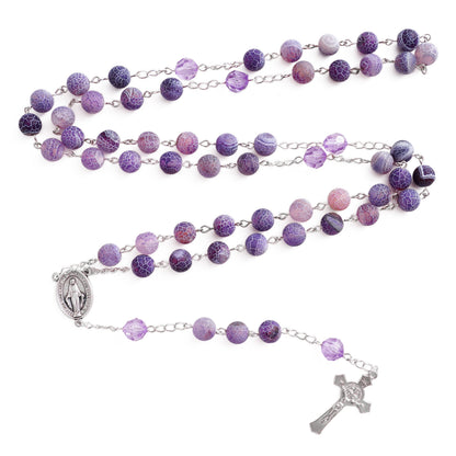 Our Lady Purple Natural Stone Rosary — Miraculous Medal & St. Benedict Crucifix