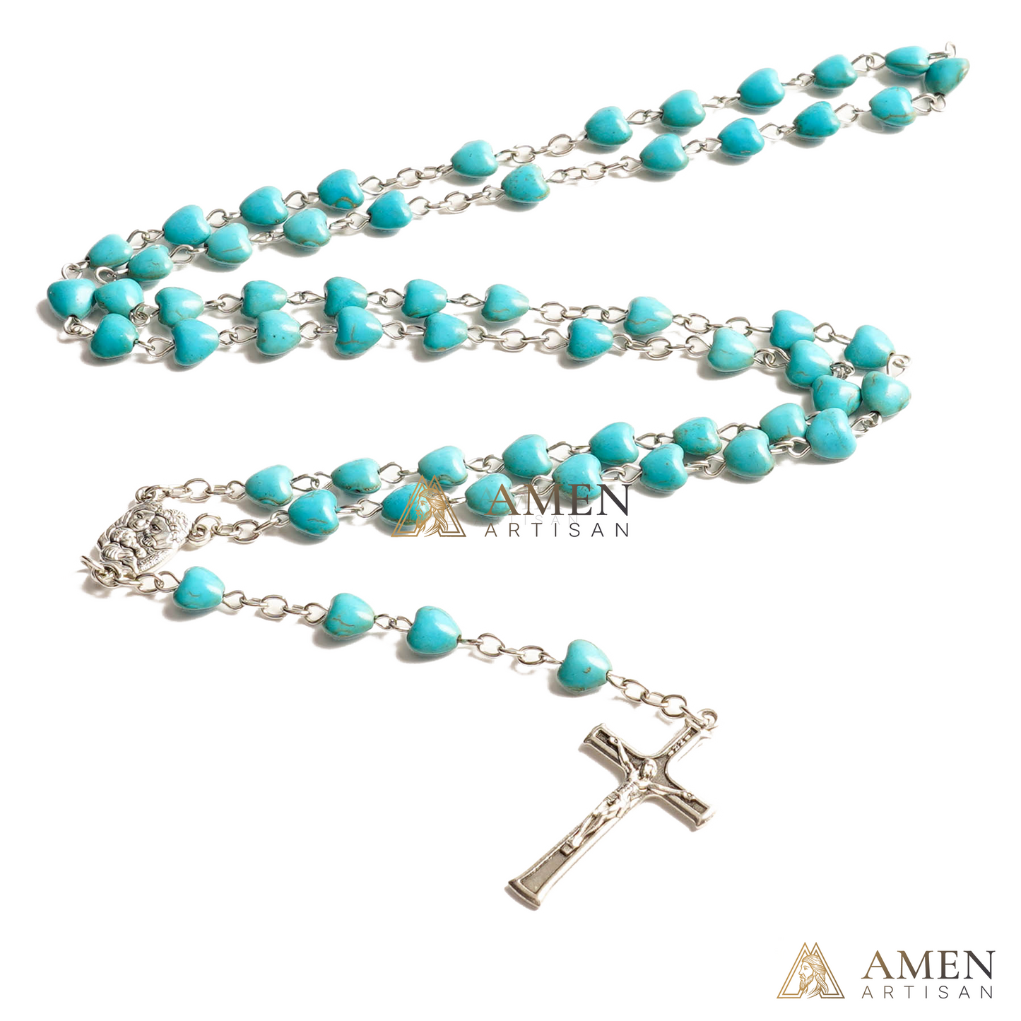 Turquoise Heart Rosary Amen Artisan