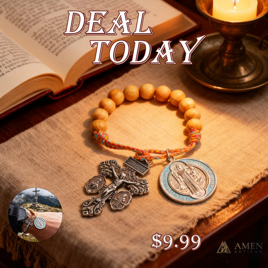 Olive Wood Saint Benedict Medal Crucifix Pocket Rosary