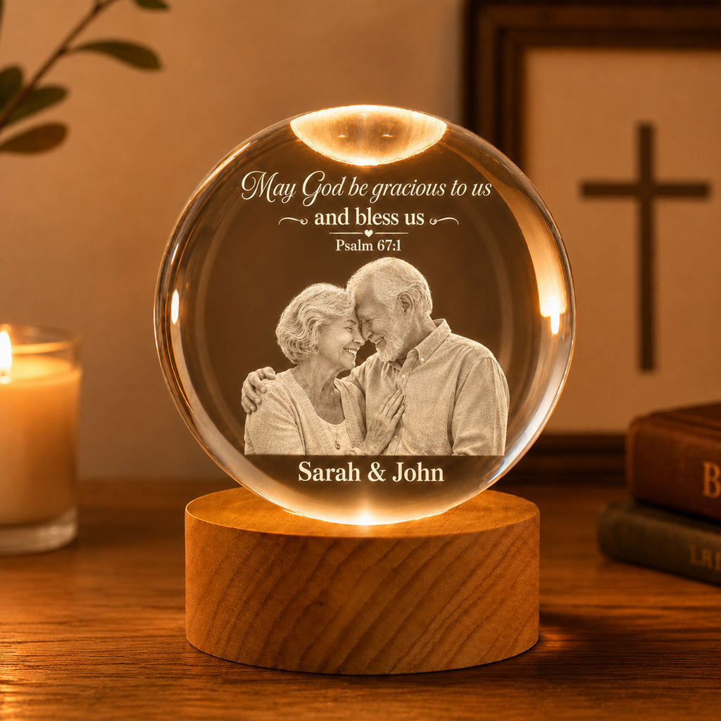 Personalized Photo Crystal Night Light with Custom Quote and Names