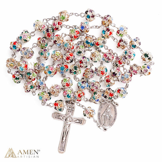 Sparkling Rhinestone Bead Rosary with Marian Medal — Devotion