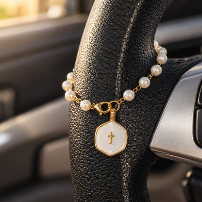 【DEAL TODAY】Pearl-Style Cross Hanging Ornament