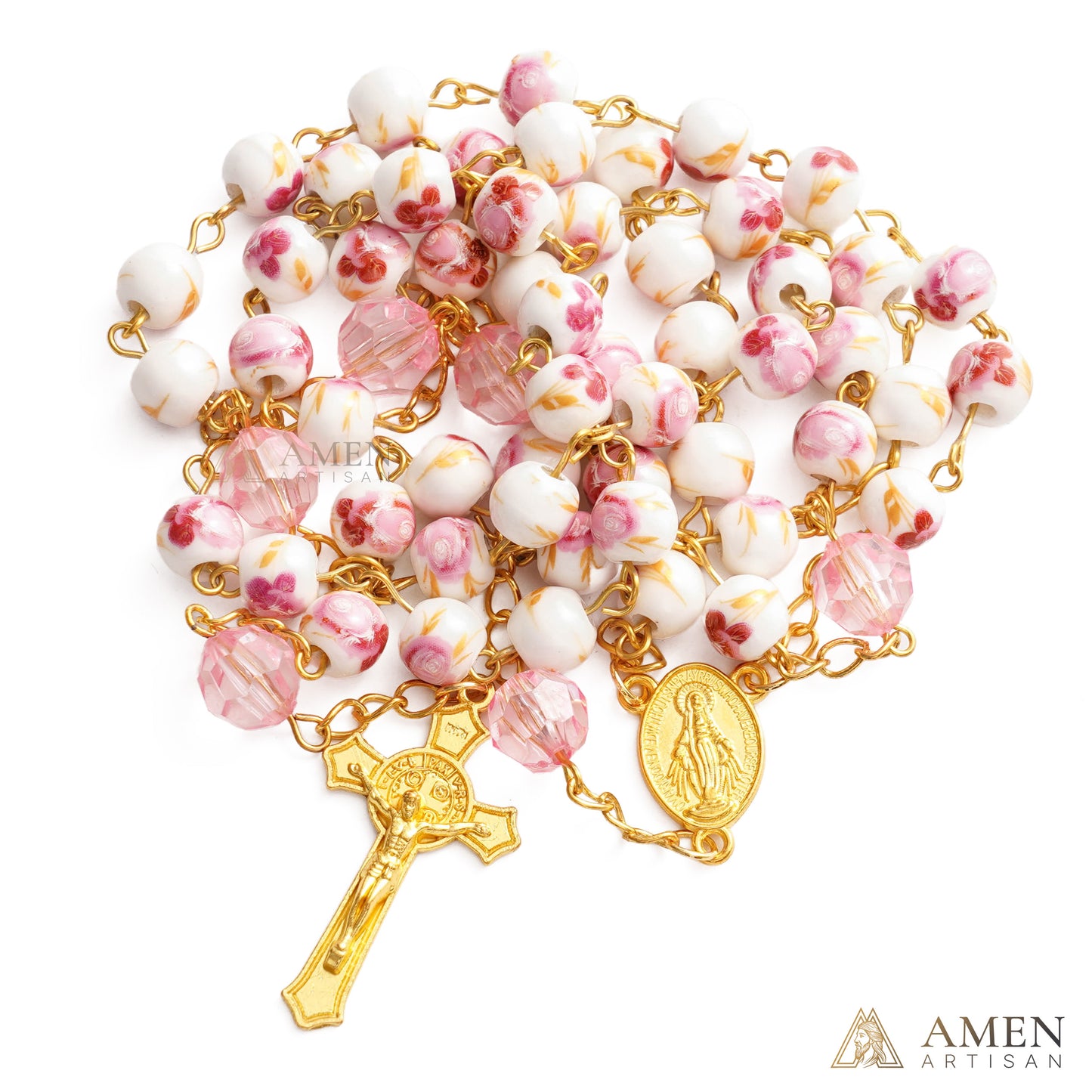 Orchid Mother of God Crucifix Rosary Amen Artisan