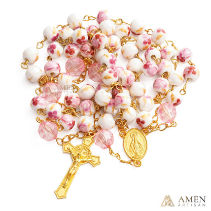 Orchid Mother of God Crucifix Rosary Amen Artisan