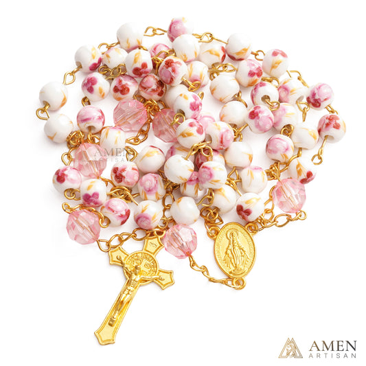 Rosário Crucifixo Orquídea Mãe de Deus Amém Artesanal