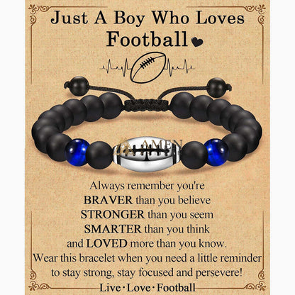 Natural Stone Bead Football Braided Bracelet Amen Artisan