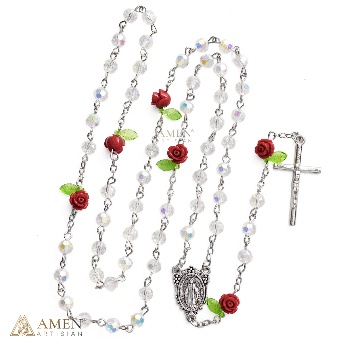 Pink Rose Miraculous Medal Rosary