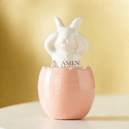 Easter Ceramic Bunny Egg Statue Amen Artisan