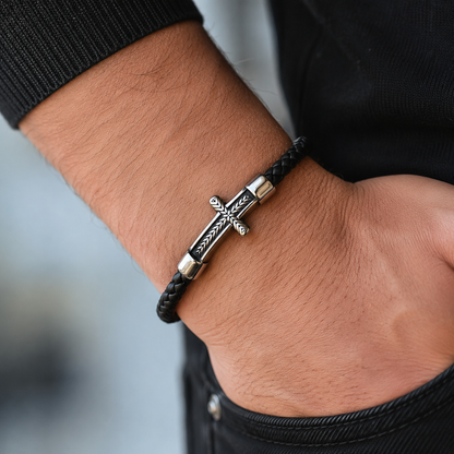 Black Leather Cross Bracelet with Magnetic Clasp — Daily Faith Reminder