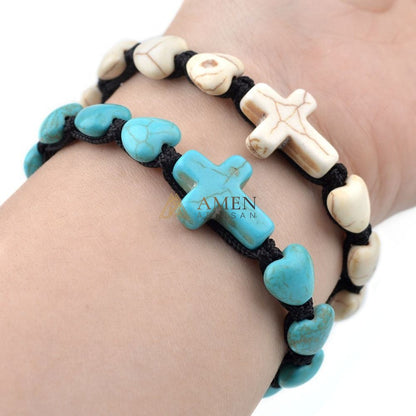 Heart-Shaped Turquoise Cross Bracelet  Amen Artisan