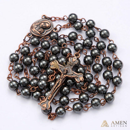 Hematite Rosary with Jerusalem Holy Land Amen Artisan