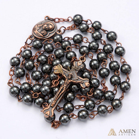 Hematite Rosary with Jerusalem Holy Land Amen Artisan