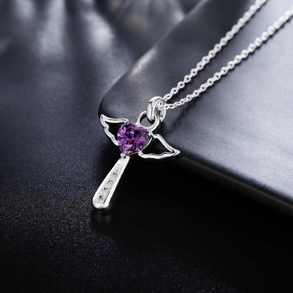 Sparkling Angel Heart Pendant Necklace