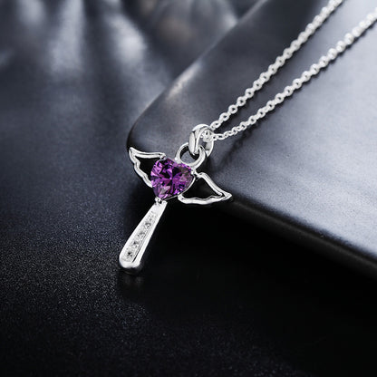 Sparkling Angel Heart Pendant Necklace