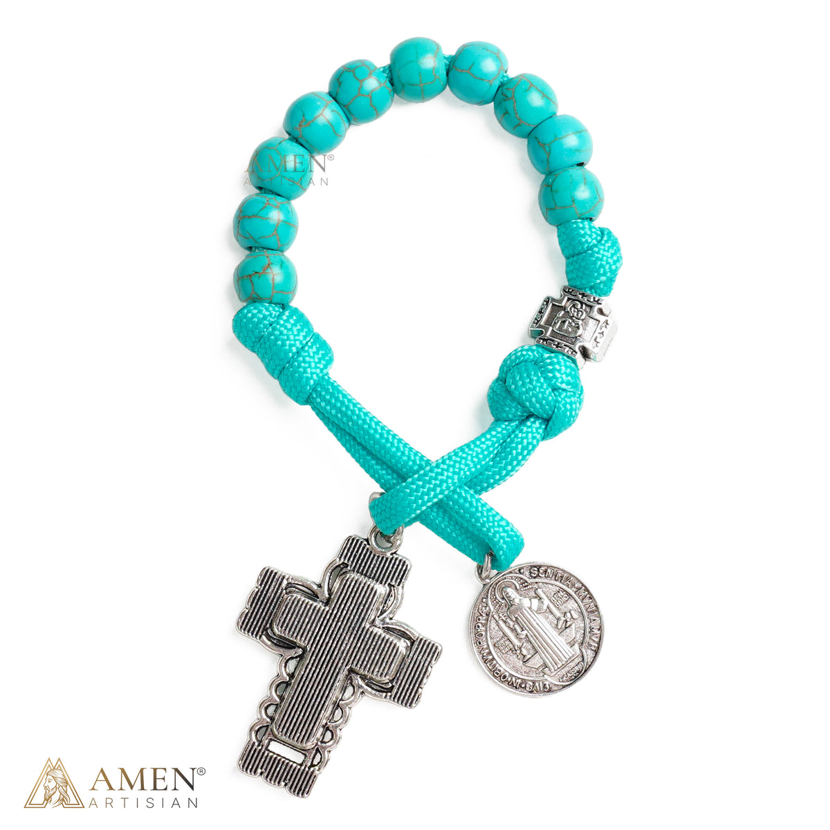 Turquoise St. Benedict One-Decade Pocket Rosary