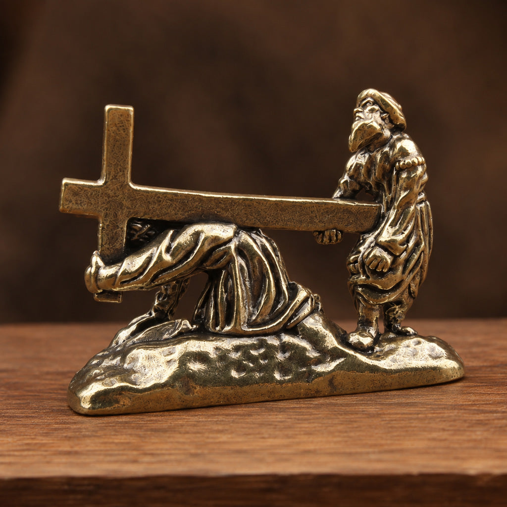Brass Christ Carrying the Cross Figurine for Prayer and Reflection