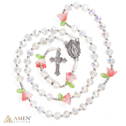 Pink Rose Miraculous Medal Rosary