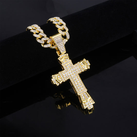 【DEAL TODAY】The Showstopper Cross – Iced-Out Cuban Link Necklace