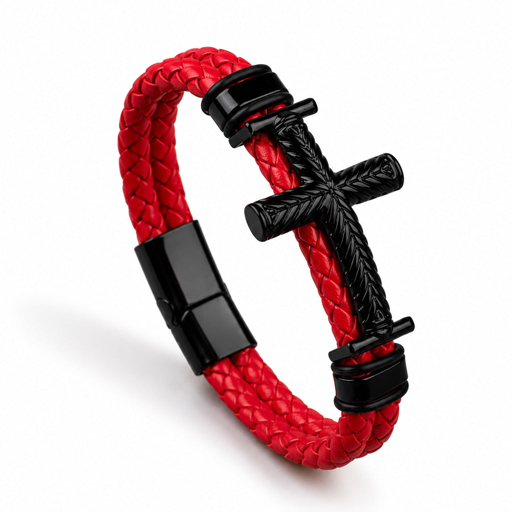 【DEAL TODAY】Leather Cross Bracelet with Magnetic Clasp