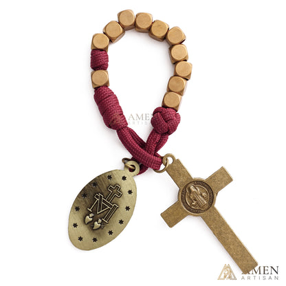 【DEAL TODAY】Burgundy Clip-On Pocket Decade Rosary with Crucifix and Our Lady Medal