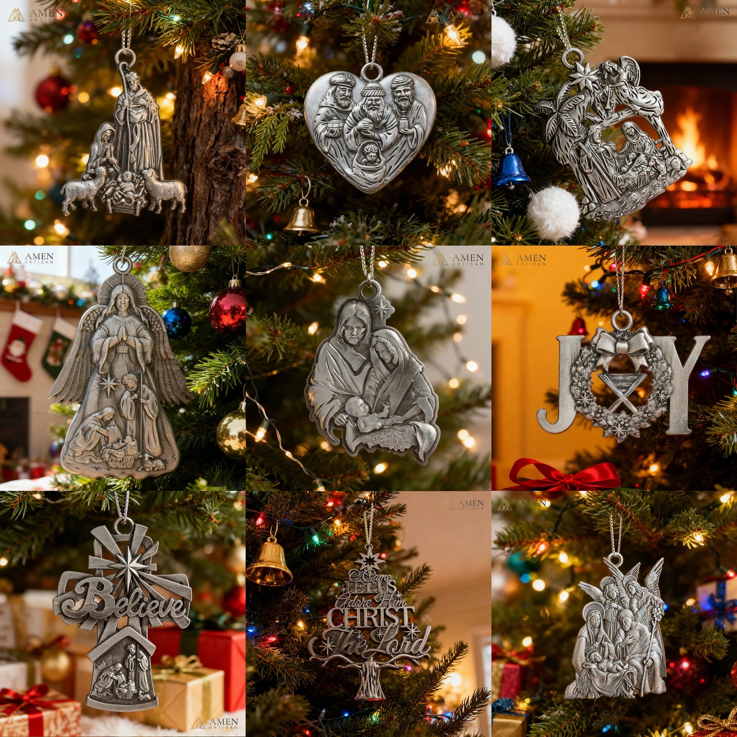 Premium Titanium Steel Nativity Ornament with Chain & Gift Box – 7 cm / 2.75"