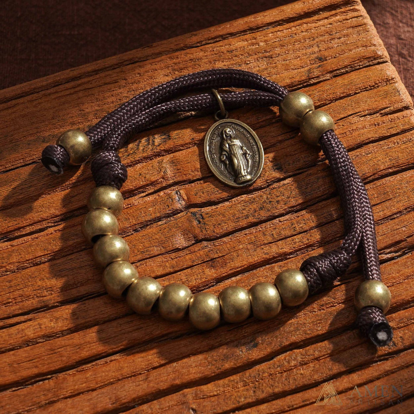 Brown Braided Prayer Bracelet with Antique Bronze Beads — Blessing