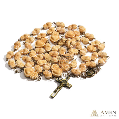 Ceramic Sacred Heart Beads Rosary - Vintage Bronze Style Rosary - Amen Artisan