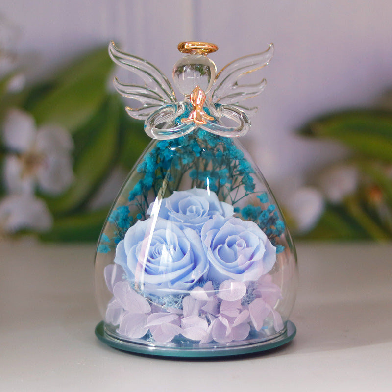 Little Angel Glass Dome with Preserved Rose Amen Artisan
