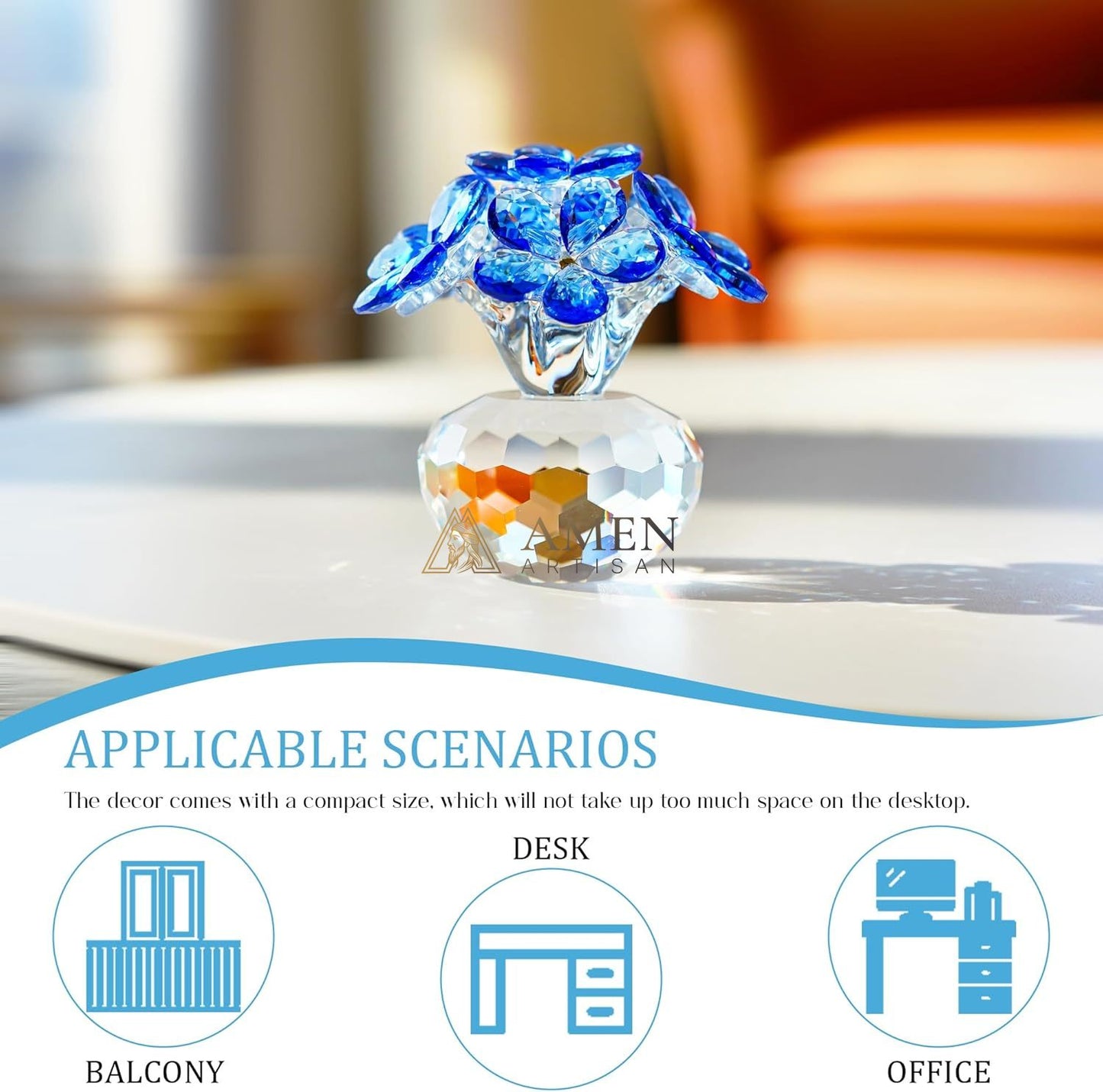 Crystal Blue Floral Figurine  Amen Artisan