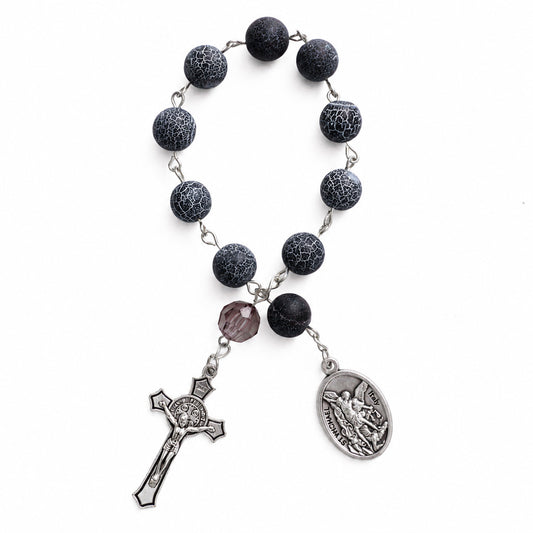【DEAL TODAY】Natural Black Agate Rosary — Unique Weathered Texture