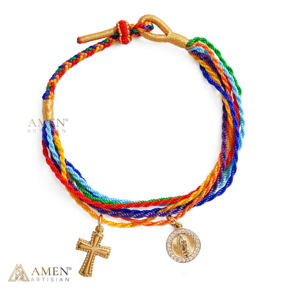 St. Benedict Medal Adjustable Cord Bracelet with Cross Charm
