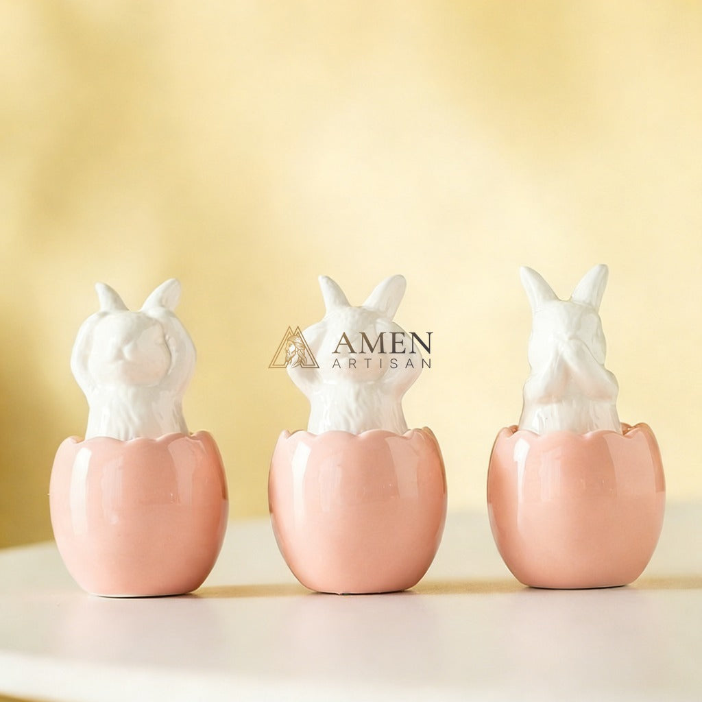 Easter Ceramic Bunny Egg Statue Amen Artisan