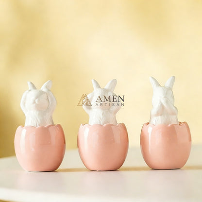 Easter Ceramic Bunny Egg Statue Amen Artisan