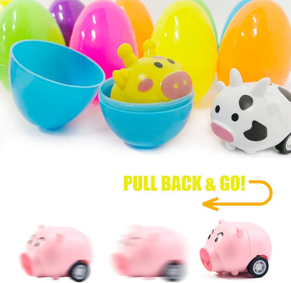 Prefilled Easter Eggs Cute Animal Pull‑Back Cars Hidden Easter Egg Set Amen Artisan